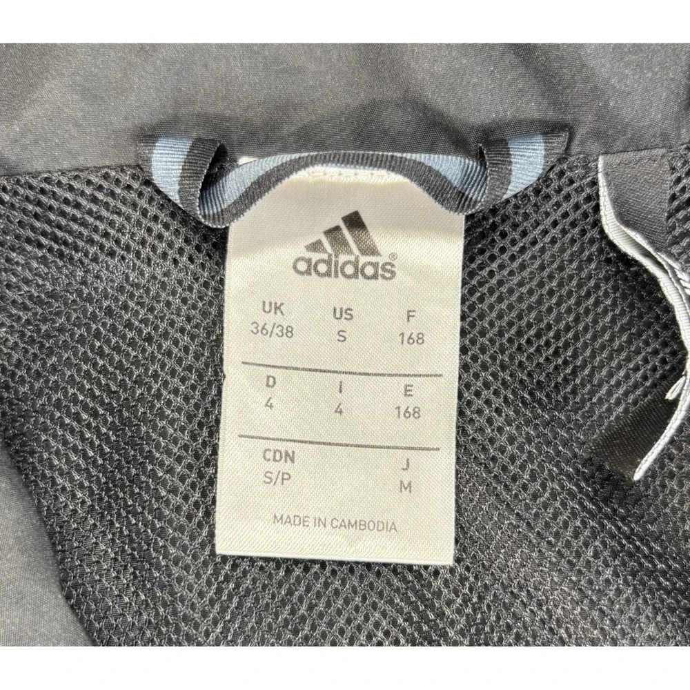 Adidas Track Jacket Mens Small Black Blue Excellent Climalite Zip Up Striped
